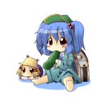  cappccino chibi cucumber hair_bobbles hair_ornament hat kawashiro_nitori moriya_suwako multiple_girls touhou two_side_up 