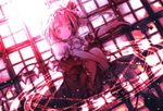  crystal demon_wings flandre_scarlet flying full_body kasuga_sunao light_rays looking_at_viewer monochrome one_side_up red solo sunlight touhou vampire wings 