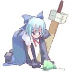  advent_cirno artist_request bangs bow cirno frog solo touhou 