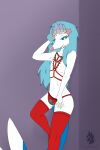 2022 anthro bell bell_harness blue_eyes blue_hair clothing digital_media_(artwork) eyelashes fexneel_denisse fish_tail flat_chested generation_7_pokemon girly hair harness hi_res jingle_bell jingle_bell_harness legwear long_hair looking_at_viewer male navel neptune_(rhode_arts) nintendo plantigrade pokemon pokemon_(species) primarina red_clothing red_legwear red_underwear simple_background solo star underwear watermark white_body