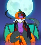 2023 anthro back_wings balls bat_wings biped black_cape black_hair chastity_cage chastity_device claws digitigrade eyebrows featureless_chest food front_view fruit full_moon generation_6_pokemon genitals girly hair hair_over_eye half-closed_eyes halloween halloween_costume holidays long_tail looking_at_viewer male membrane_(anatomy) membranous_wings moon mostly_nude narrowed_eyes navel night nintendo noivern one_eye_obstructed outside plant pokemon pokemon_(species) pumpkin short_hair sitting solo somik spiked_tail spikes spikes_(anatomy) tail toe_claws wings