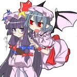  artist_request bat_wings bespectacled blue_hair blush_stickers book fang glasses hair_ribbon korean long_hair lowres multiple_girls patchouli_knowledge purple_hair remilia_scarlet ribbon touhou very_long_hair wings 