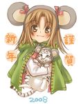  2008 animal_ears brown_eyes brown_hair chinese_zodiac cloak copyright_request mouse_ears new_year solo tiger year_of_the_rat yuuryuu_nagare 