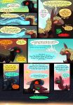 absurd_res comic dialogue dinosaur dragon dragonscape drekir dromaeosaurid fantasy female feral forest forl_(thepatchedragon) gila_(thepatchedragon) group hi_res hiker_(thepatchedragon) jat_(thepatchedragon) male nuzzling plant post-apocalyptic reptile scalie sunset text thepatchedragon theropod tree
