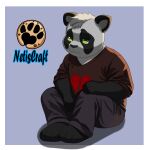 &lt;/3 &lt;3 anthro bear bottomwear chibi clothed clothing giant_panda green_eyes hi_res lovesick male mammal netiscraft pants paws sad shirt sitting solo topwear