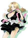  bleach blonde_hair blue_eyes breasts cleavage hati jewelry large_breasts long_hair matsumoto_rangiku mole mole_under_mouth necklace shadow solo 