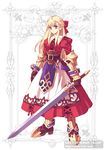  armor blonde_hair blue_eyes copyright_request long_hair solo sword usui_rina weapon 