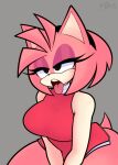 accessory amy_rose anthro bedroom_eyes big_breasts breasts clothing dress eulipotyphlan female fur hair_accessory hairband hedgehog hi_res m0k4 mammal narrowed_eyes pink_body pink_fur seductive sega solo sonic_the_hedgehog_(series) thick_thighs tongue tongue_out