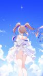  1girl absurdres airi_kanna ass black_choker blue_hair blue_sky brown_hair choker day dodari dress from_behind highres long_hair multicolored_hair outdoors sky solo standing stellive twintails very_long_hair virtual_youtuber white_dress 