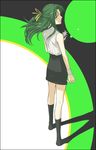 artist_request green_eyes green_hair half_updo higurashi_no_naku_koro_ni miniskirt pencil_skirt skirt socks solo sonozaki_shion stun_gun 