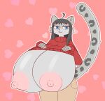 anthro big_breasts blue_eyes breasts clothing felid feline hi_res huge_breasts hyper hyper_breasts looking_at_viewer mammal nipples pantherine presenting presenting_breasts seductive snow_leopard solo sweater topwear wafflecat