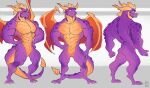 3_toes 4_fingers abs activision aged_up anthro anthrofied back_muscles balloonist_spyro biceps big_muscles butt claws closed_smile deltoids dragon facial_spikes fangs featureless_crotch feet fingers forearm_muscles frill_(anatomy) front_view hands_on_hips hi_res hiona~ horn jaw_spikes lats_(muscle) male membrane_(anatomy) membranous_wings model_sheet mouth_closed multicolored_body muscular muscular_anthro muscular_male neck_spikes nude pecs pose pronounced_browridge purple_body quads rear_view scales scalie simple_background smile solo spikes spikes_(anatomy) spyro spyro_the_dragon standing tail teeth three-quarter_view toes triceps two_tone_body western_dragon wings