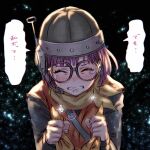  1girl anbe_yoshirou blush chrono_trigger closed_eyes crono_(chrono_trigger) crying glasses helmet highres lucca_ashtear purple_hair scarf short_hair 