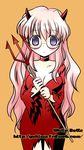  choker demon dress glasses horns long_hair lucky_star pink_hair pitchfork polearm purple_eyes shima_yukiwa solo takara_miyuki trident weapon 