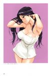  armpits black_hair breasts cleavage copyright_request happoubi_jin highres impossible_towel large_breasts naked_towel scan solo towel 
