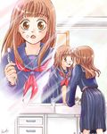  brown_eyes brown_hair brushing_teeth copyright_request genderswap genderswap_(mtf) lowres school_uniform toothbrush watanabe_koucha 