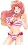  asahina_mikuru bikini blush breast_suppress breasts hati huge_breasts simple_background solo striped striped_bikini suzumiya_haruhi_no_yuuutsu sweat swimsuit 