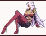  bad_id bad_pixiv_id breasts cleavage cleavage_cutout crop_top dragonaut fujii_toshiaki garnet_mclane high_heels huge_breasts letterboxed long_hair shoes sitting solo thighhighs 