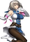  armor armored_dress breasts cassandra_alexandra covered_nipples kansuke large_breasts necktie pantyhose pink_neckwear solo soulcalibur white_background 