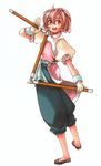  artist_request brown_hair gensou_suikoden gensou_suikoden_ii nanami_(suikoden) short_hair smile solo three_section_staff 