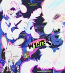abstract_background ambiguous_gender anthro canid canine canis domestic_dog drugs english_text feral fr34kpet fur hi_res mammal model_sheet rainbow scene_kid solo text white_body white_fur wynter_(fr34kpet)
