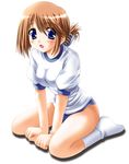  blue_eyes brown_hair buruma folded_ponytail gym_uniform hair_ornament komaki_manaka long_hair otoki_raku socks solo to_heart_2 