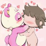 &lt;3 absurd_res aka_leopard animal_crossing anthro bear blush blush_lines bodily_fluids chibi duo eyes_closed faceless_character faceless_human faceless_male female fur giant_panda hi_res human kiss_on_lips kissing male male/female mammal nintendo nude on_model pink_background pink_body pink_ears pink_eyelids pink_fur pinky_(animal_crossing) scut_tail short_tail simple_background sweat sweatdrop tail tail_motion tailwag villager_(animal_crossing) white_body white_fur yellow_inner_ear