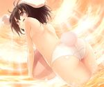  :&lt; animal_ears ass ball beachball brown_hair bunny_ears bunny_tail buriki flat_chest from_below holding inaba_tewi light_rays panties red_eyes solo standing sunbeam sunlight tail topless touhou underwear wading water white_panties 