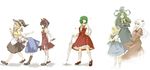  alice_margatroid alice_margatroid_(pc-98) ascot blonde_hair bow brown_hair child cis_(carcharias) dress dual_persona green_eyes green_hair hakurei_reimu hat kazami_yuuka kirisame_marisa long_hair looking_back mima multiple_girls plaid plaid_skirt plaid_vest red_eyes shinki short_hair skirt skirt_set smile touhou touhou_(pc-98) vest walking witch_hat wizard_hat 