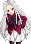  albino blush fate/zero fate_(series) irisviel_von_einzbern long_hair pantyhose red_eyes skirt solo waku white_hair white_skirt 