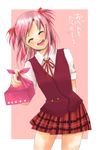  mahora_academy_middle_school_uniform mahou_sensei_negima! masaki_(celesta) obentou pink_hair plaid plaid_skirt sasaki_makie school_uniform skirt solo twintails 