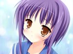  bra-ban! brown_eyes game_cg kobuichi mikage_sumi purple_hair school_uniform serafuku solo 