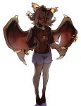 absurd_res anthro bat bottomwear breasts clothed clothing ear_piercing female furgonomics furry-specific_piercing hi_res looking_at_viewer mammal niktarin partially_clothed piercing pigtails presenting rin_(niktarin) shorts smile smiling_at_viewer solo solo_focus torn_clothing wing_piercing wings