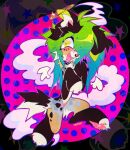 abstract_background canid canine canis domestic_dog female fr34kpet green_hair hair hi_res mammal open_mouth open_smile scene_kid semi-anthro smile smoke solo sparkledog wings