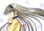  clannad closed_eyes hands_clasped hikarizaka_private_high_school_uniform itsuki_sayaka lowres own_hands_together sakagami_tomoyo school_uniform solo 