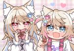  2girls animal_ear_fluff animal_ears blonde_hair blue_eyes blue_hair breasts chibi collar dog_ears dog_girl fang fuwawa_abyssgard hair_ornament highres hololive hololive_english kukie-nyan long_hair looking_at_viewer mococo_abyssgard multicolored_hair multiple_girls open_mouth pink_eyes pink_hair short_hair siblings sisters skin_fang streaked_hair twins two_side_up very_long_hair virtual_youtuber 
