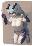 absurd_res anthro biped blue_body blue_fur blue_hair bottomless breasts clothed clothing crotch_tuft dragon female fur gudlmok99 hair hi_res solo tuft white_body white_fur