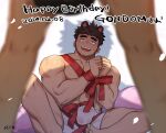  2boys bara bear_boy bear_boy_(gondom) black_fur blush body_fur borrowed_character bound bound_wrists crotch_ribbon foreshortening from_below gift_art gift_wrapping happy_birthday highres looking_at_another male_focus male_underwear multiple_boys muscular muscular_male original pectorals red_ribbon ribbon rio_mukiniki see-through short_hair shy sitting solo_focus standing underwear wet wet_clothes wet_male_underwear white_male_underwear yaoi 