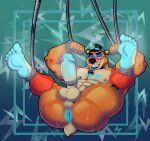 2024 abs abstract_background animatronic anthro anus balls bear bedroom_eyes big_balls big_butt big_muscles big_penis blue_background blush bodily_fluids bound bow_tie butt claws clothing ear_piercing ear_ring electricity entangled erection eyebrows feet five_nights_at_freddy&#039;s five_nights_at_freddy&#039;s:_security_breach genitals glamrock_freddy_(fnaf) hat headgear headwear hi_res humanoid_genitalia humanoid_penis lightning_bolt looking_at_viewer lying machine male mammal markings muscular muscular_anthro muscular_male narrowed_eyes nipples nude on_back pecs penis perineum piercing presenting presenting_anus presenting_hindquarters randy_d_raccoon ring_piercing robot scottgames seductive simple_background smile soles solo spread_legs spreading steel_wool_studios sweat teeth thick_thighs top_hat wire