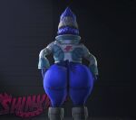 18+_adults_only_sign 3d_(artwork) avian big_butt bird blue_body blue_fur butt butt_pose clothing digital_media_(artwork) falco_lombardi fur hi_res humanoid male male/male nintendo nude pose shinyagaia shoes_on solo source_filmmaker space spacecraft star_fox thick_thighs vehicle