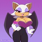 2024 animated anthro armwear bat bouncing_breasts breasts cleavage clothed clothing elbow_gloves eyeshadow female fur gloves handwear looking_at_viewer makeup mammal one_eye_closed open_mouth open_smile rouge_the_bat scruffmuhgruff sega signature simple_background smile solo sonic_the_hedgehog_(series) tan_body tan_skin white_body white_fur wings wink