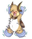 belly blush bodily_fluids electricity generation_1_pokemon laugh male nintendo pokemon pokemon_(species) raichu slightly_chubby solo tears tickle_torture tickling tickling_armpits tickling_machine tickling_sides ticklywolfie