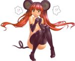  1girl animal_ears blush copyright_request elbow_gloves gloves mouse_ears mouse_tail no_panties red_hair shunin sitting solo surprised tail thighhighs topless twintails whiskers yellow_eyes 