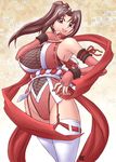  adapted_costume alternate_costume bodysuit breasts cameltoe fatal_fury fishnet_bodysuit fishnets high_ponytail huge_breasts kenix leotard_under_clothes long_hair ninja ponytail scarf shiranui_mai sideboob snk solo the_king_of_fighters thighhighs 