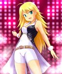  ahoge belt blonde_hair cool_&amp;_sexy_(idolmaster) green_eyes hoshii_miki idolmaster idolmaster_(classic) idolmaster_1 jewelry long_hair necklace nishi_(count2.4) solo sparkle 