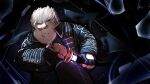  1boy absurdres black_coat black_gloves blue_eyes cleft_chin closed_mouth coat cosplay devil_may_cry_(series) devil_may_cry_5 double_chin family_guy fat fat_man fingerless_gloves gloves highres kowai_(iamkowai) peter_griffin sheath short_hair solo unsheathing vergil_(devil_may_cry) vergil_(devil_may_cry)_(cosplay) very_short_hair white_hair 