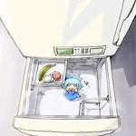  artist_request banana chibi cirno food fruit in_container in_refrigerator lowres minigirl mundane_utility refrigerator solo touhou 