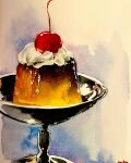  cherry dessert food food_focus fruit highres no_humans original painting_(medium) parfait realistic shibakaka still_life traditional_media watercolor_(medium) 