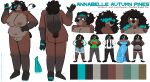 absurd_res accessory annabelle_autumn_pines anthro bear brown_bear brown_body brown_fur female fur genitals grey_body grey_fur hair hair_accessory hair_over_eye hi_res impliedrainbows kodiak_bear mammal model_sheet one_eye_obstructed overweight overweight_anthro overweight_female penis reference_guide reference_image reference_to_character teal_penis ursine ursine_ears