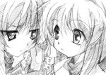 clannad fujibayashi_kyou fujibayashi_ryou gofu greyscale monochrome multiple_girls siblings sisters sketch traditional_media twins 